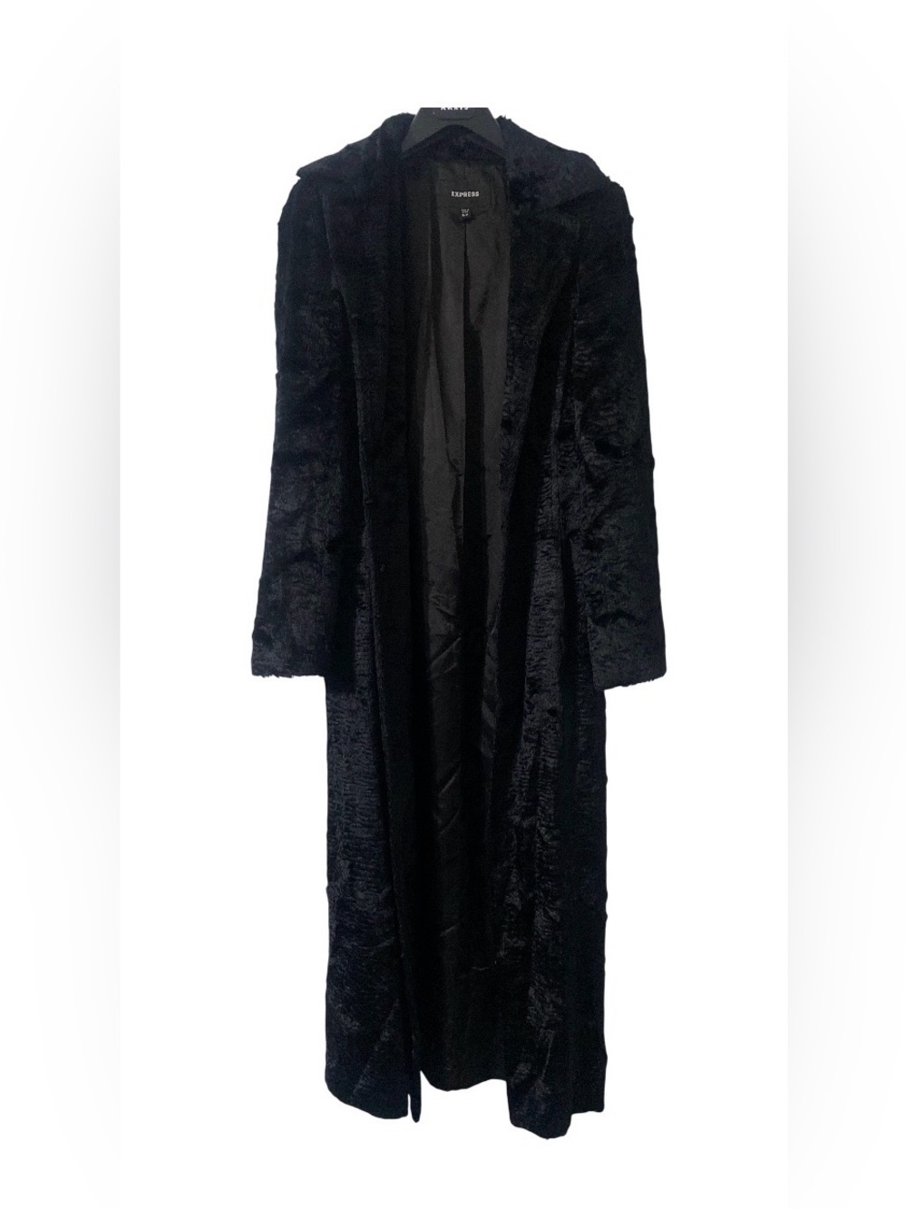 Express Vintage Black Long Black Faux Fur Coat in 5/6